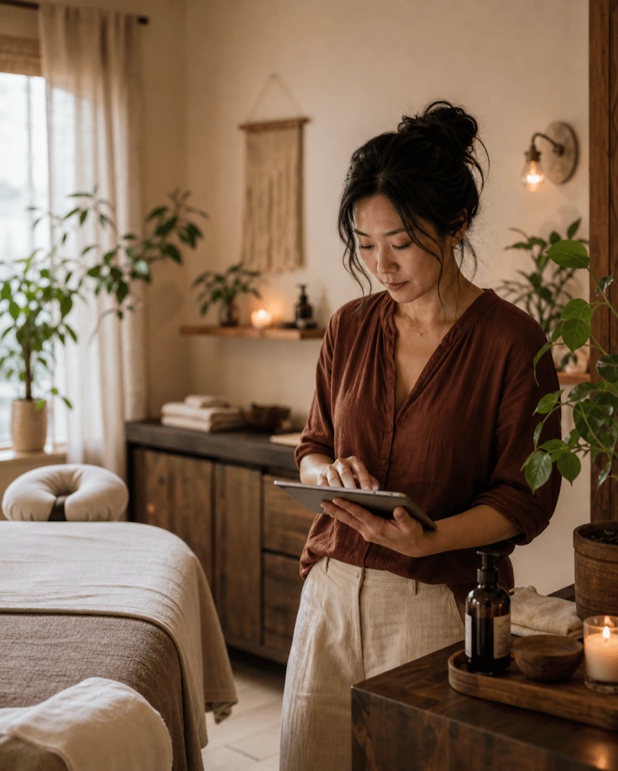 Jen Park in a quiet massage treatment room.